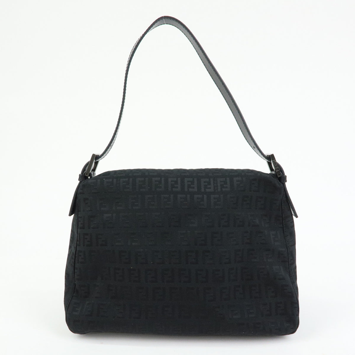 FENDI Mamma Baguette Zucchino Canvas Leather Shoulder Bag Black 8BR001