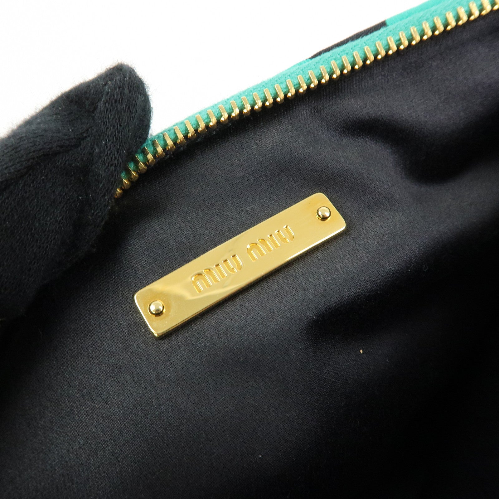 MIU MIU Nylon Playing Card Print Clutch Bag Cosmetic Pouch Green