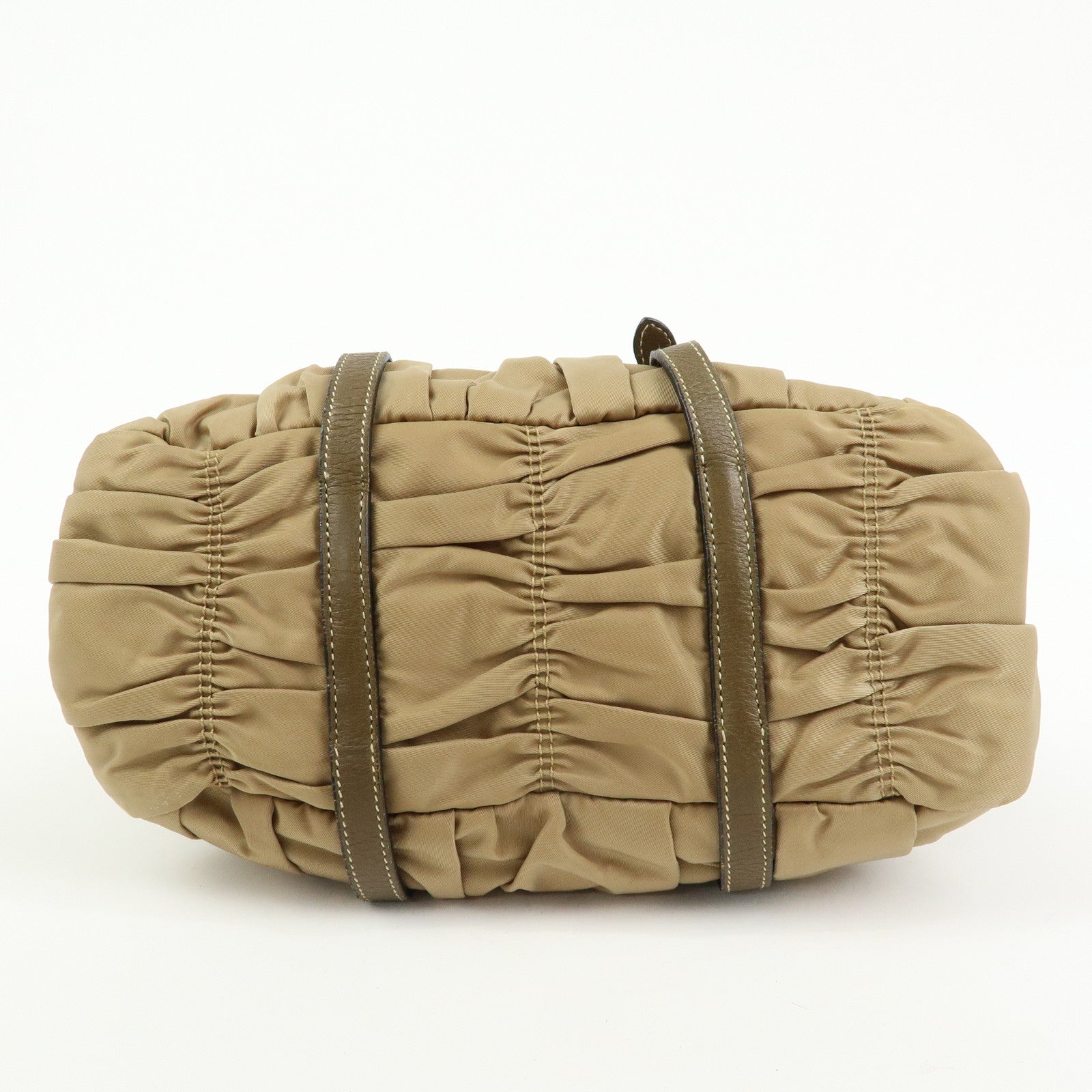 PRADA Triangle Logo Nylon Leather Tessuto Gaufre Hand Bag Brown