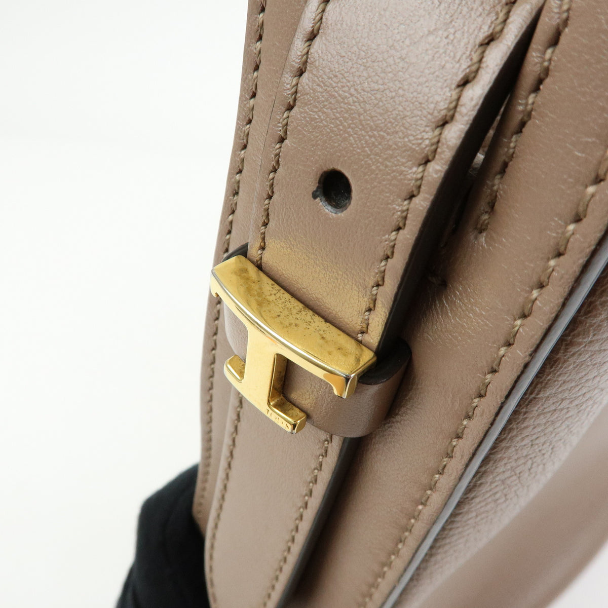 TOD'S  Oboe Leather Shoulder Bag Hand Bag Taupe Brown