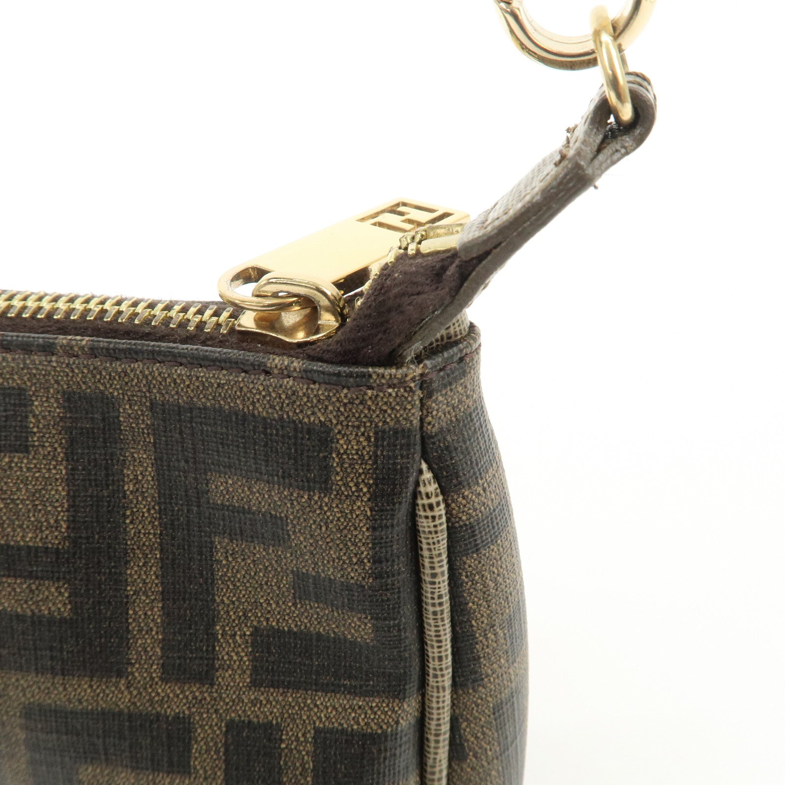 FENDI Zucca PVC Leather Chain Accessory Pouch Hand Bag Brown 8M0264 Used