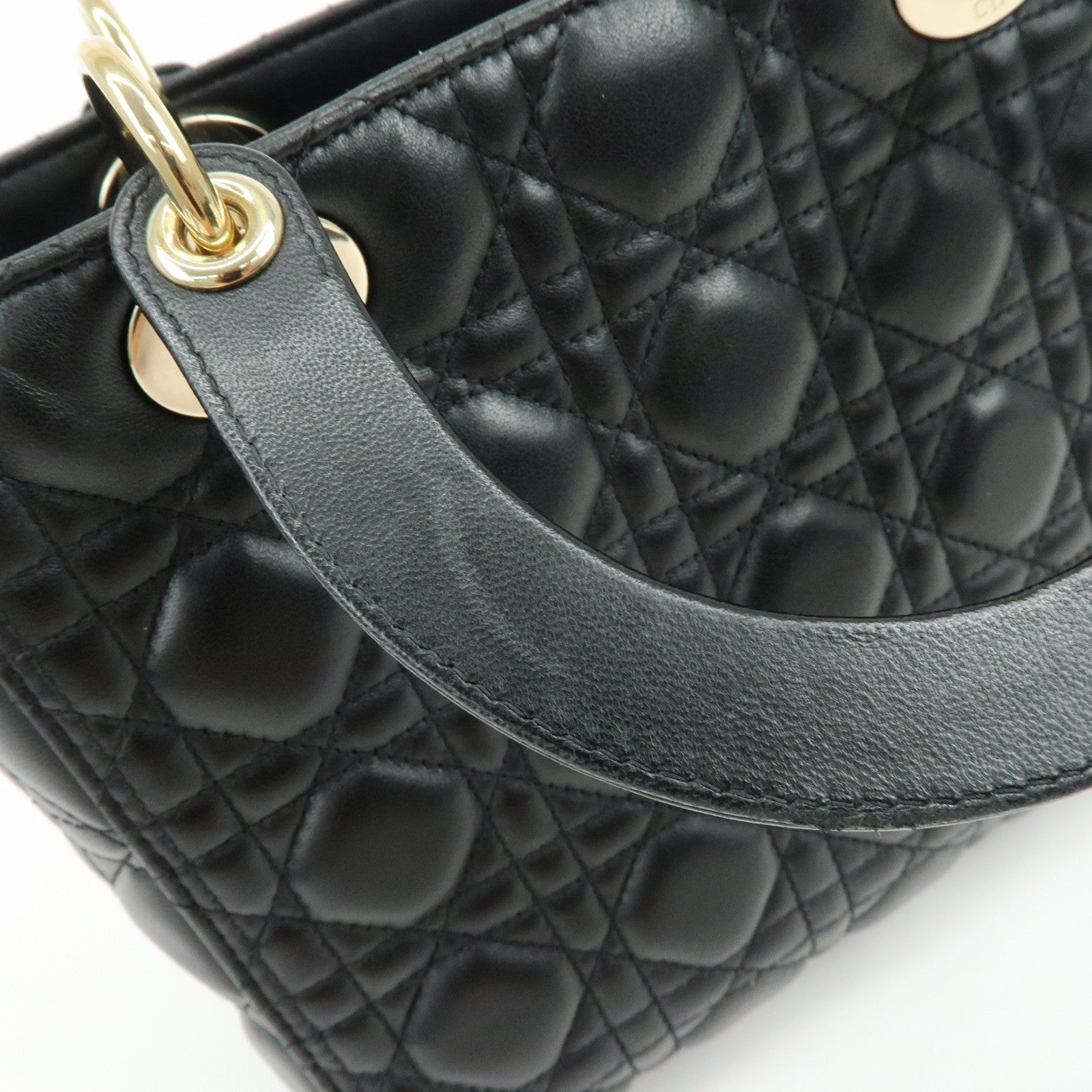 Christian Dior Lady Dior Cannage Lamb skin 2Way Hand Shoulder Bag Black