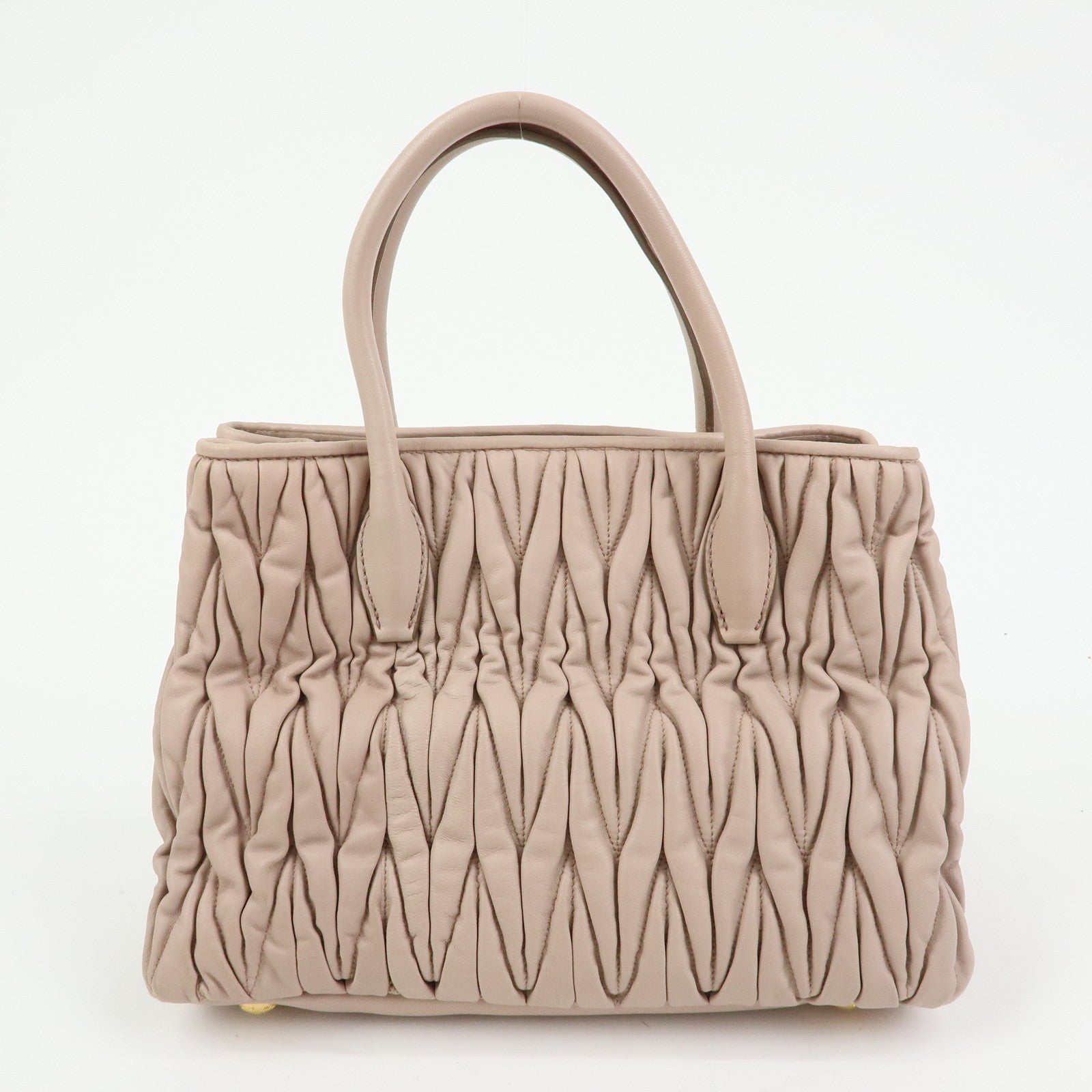 MIU MIU Matelasse Nappa Gaufre Leather 2Way Hand Bag Pink Beige RN1069
