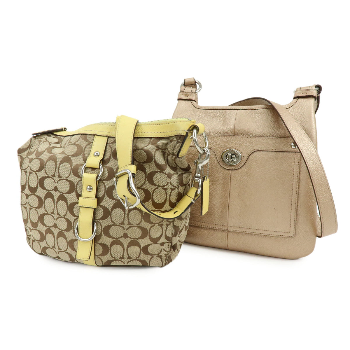 COACH Lot of 2 Signature Canvas Leather Shoulder Bag Beige Pink