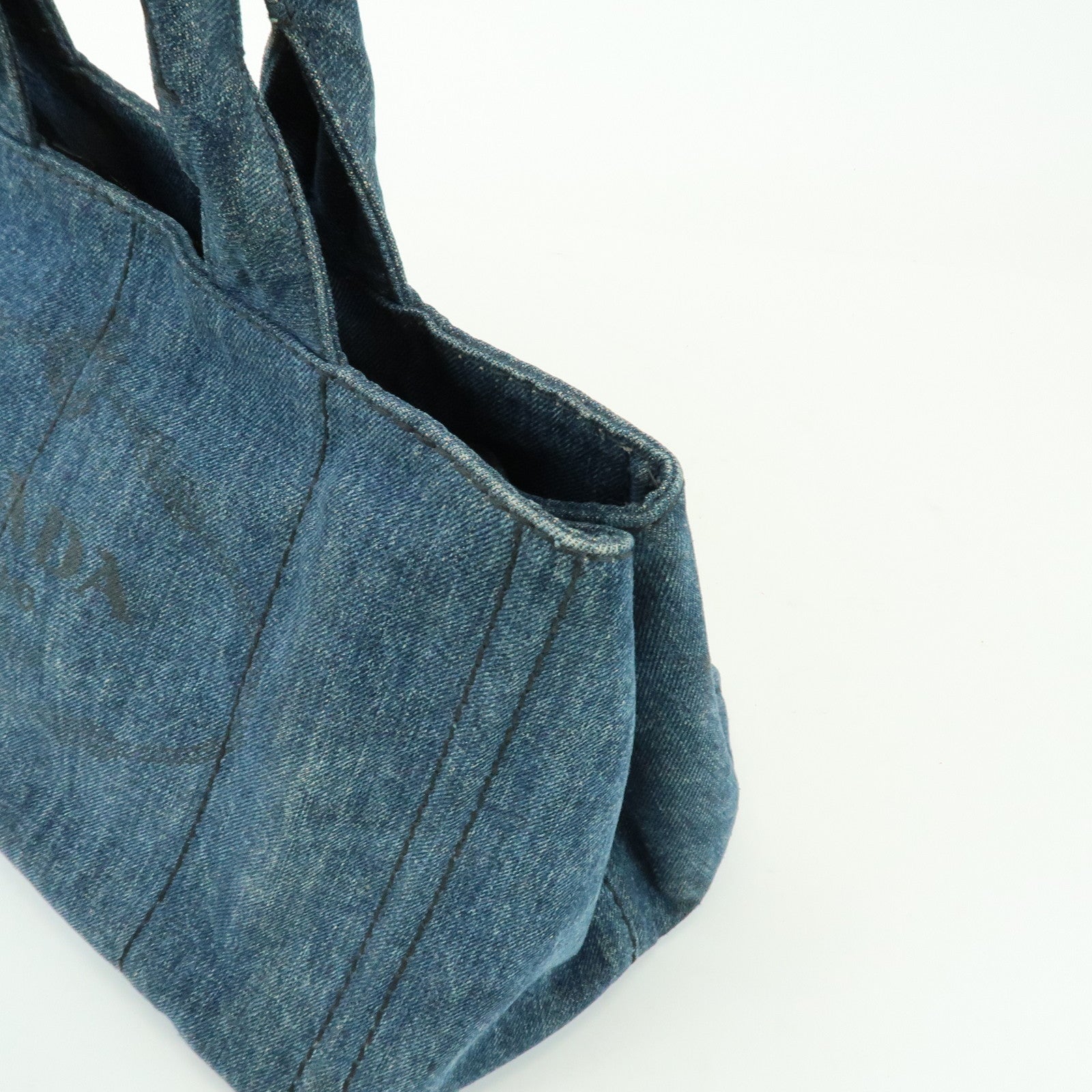 PRADA Triangle Logo Canapa Denim Tote Bag Hand Bag Blue