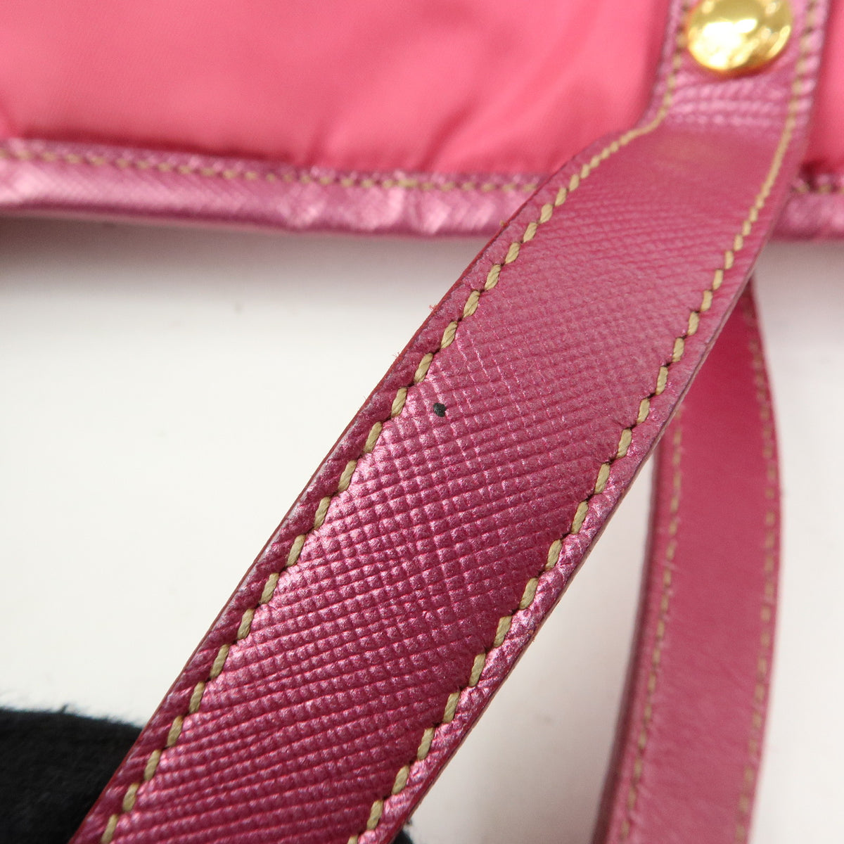 PRADA Logo Nylon Saffiano Leather Tote Bag Shoulder Bag Pink