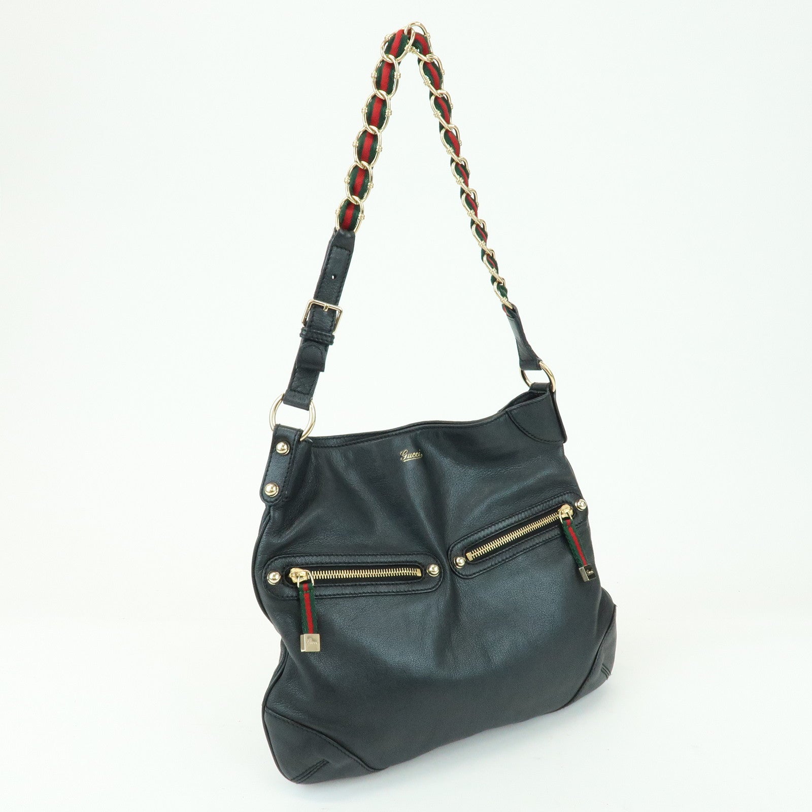 GUCCI Sherry Leather Shoulder Bag Hand Bag Black 154392