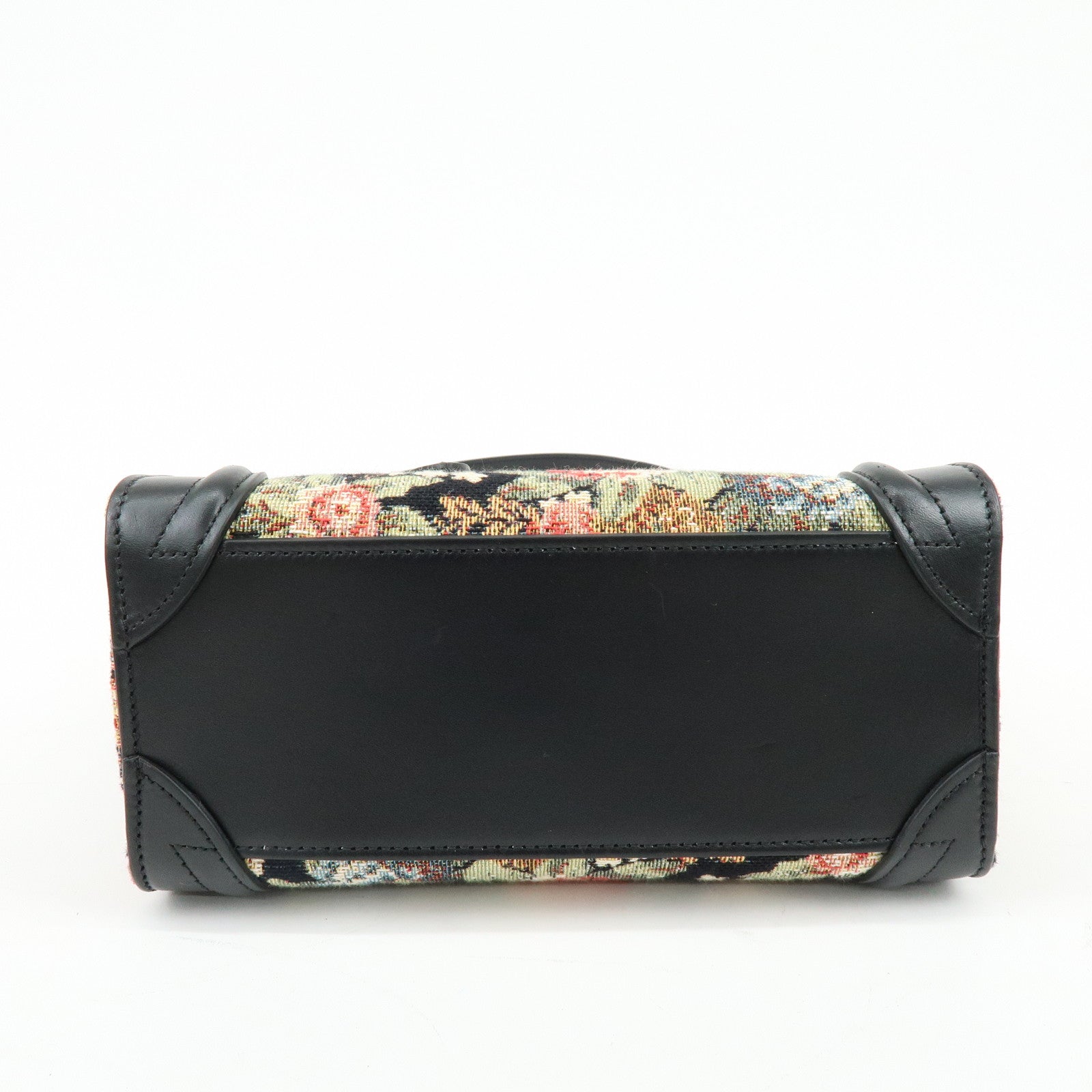 CELINE Luggage Jaquard Canvas Leathre Flower 2Way Shoulder Bag Black