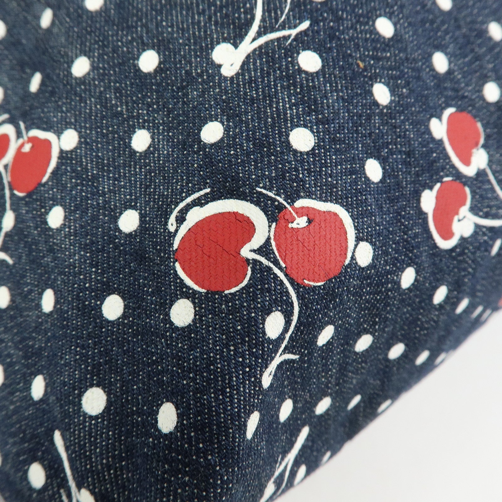 MIU MIU Denim 2Way Bag Tote Shoulder Bag Dots Cherry Print Blue 5BG108