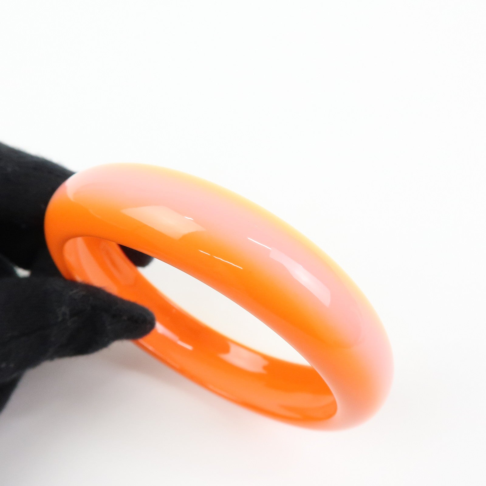 HERMES Fusion Lacquered Wood Bangle Bracelet Orange Pink