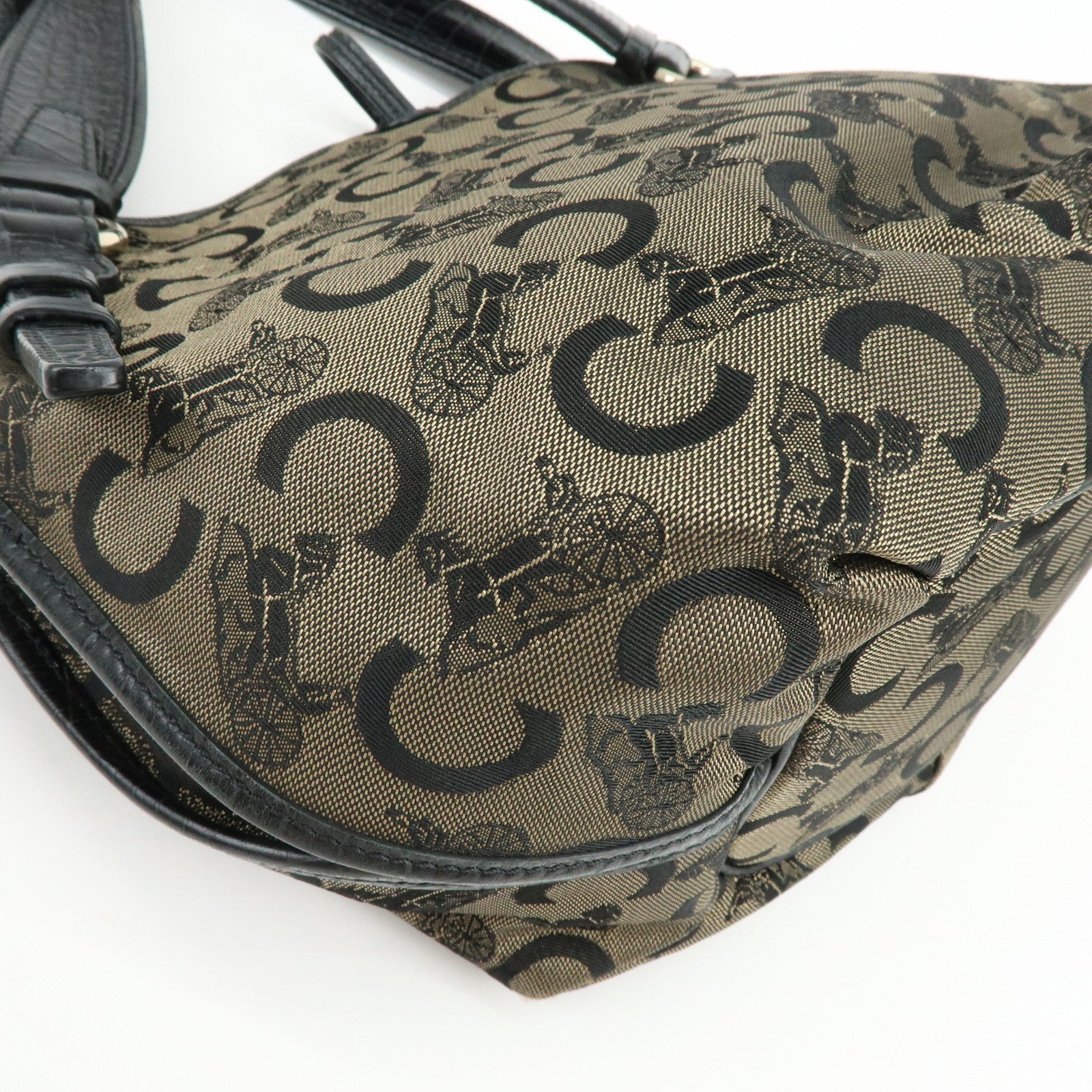 CELINE Bitter Sweet C Sulky Canvas Leather Hand Bag Shoulder Bag Brown
