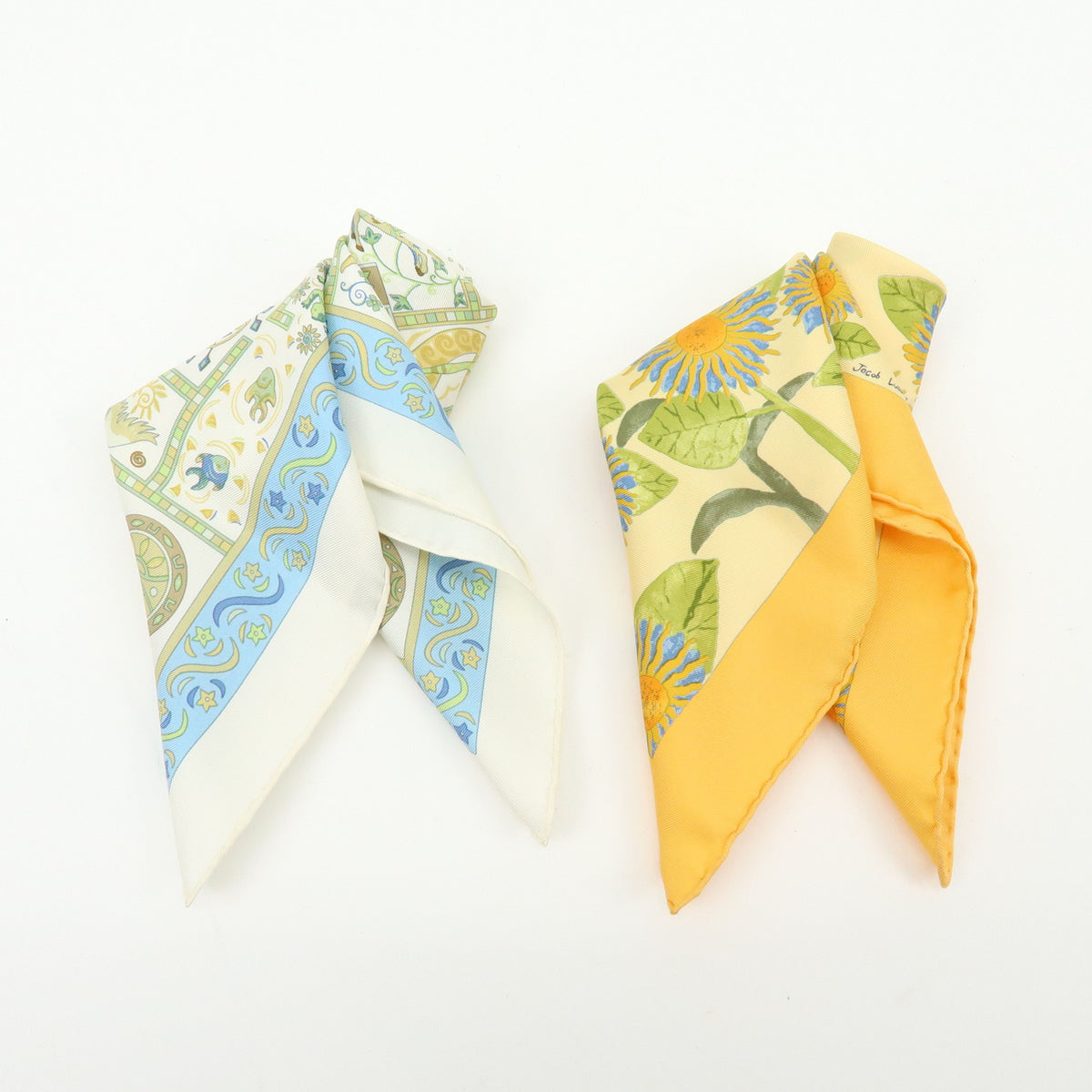 HERMES Lot of 2 Carre 45 Silk 100% Scarf TOURNE SOLS FORCES DE LA VIE