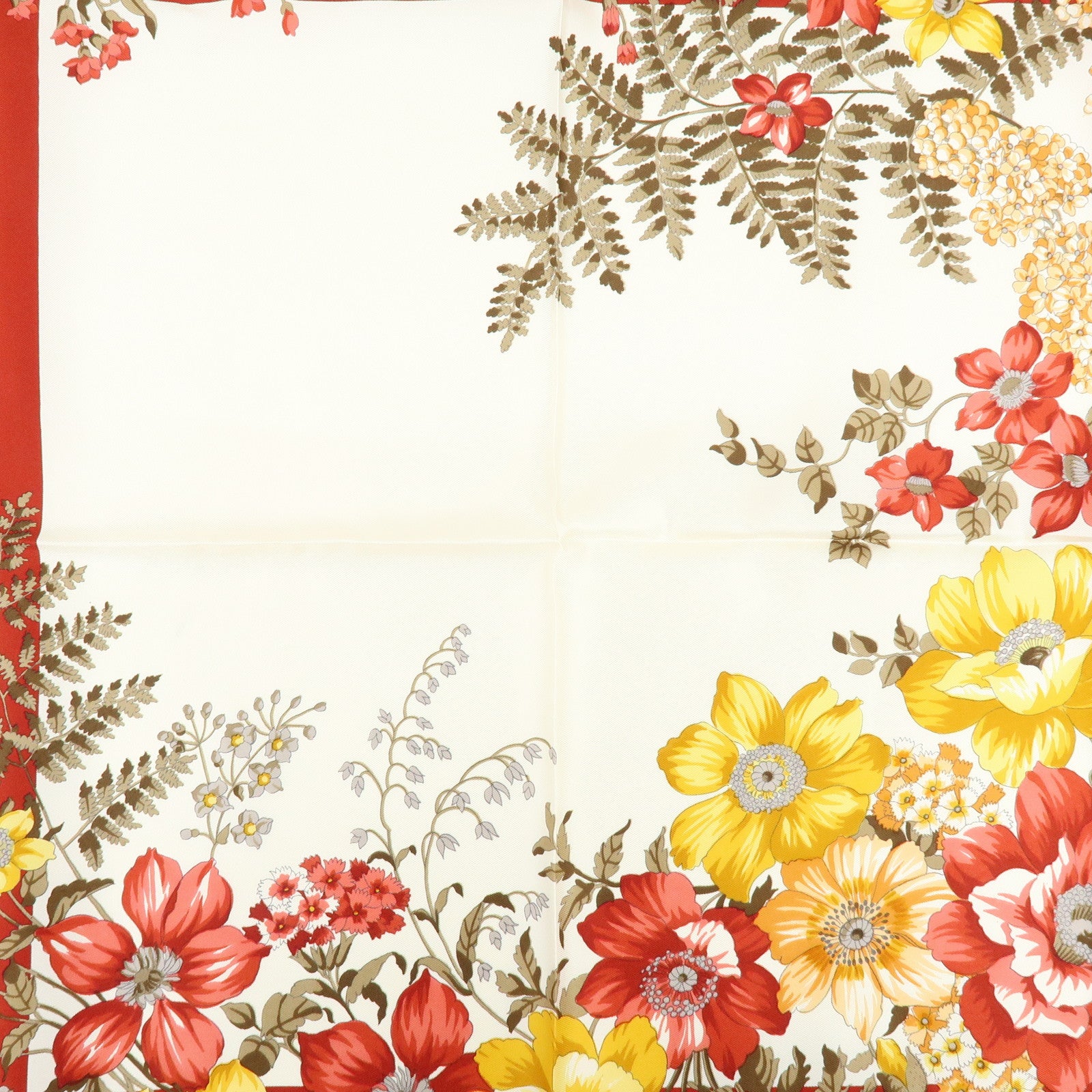 Christian Dior Silk 100％ Scarf Flower Print White Red Yellow