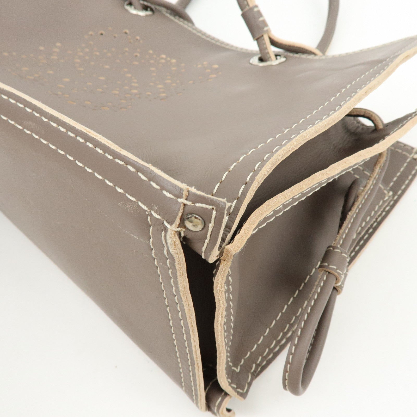 LOEWE Anagram Perforated Shopper Tote Bag Leather Shoulder Bag Brown