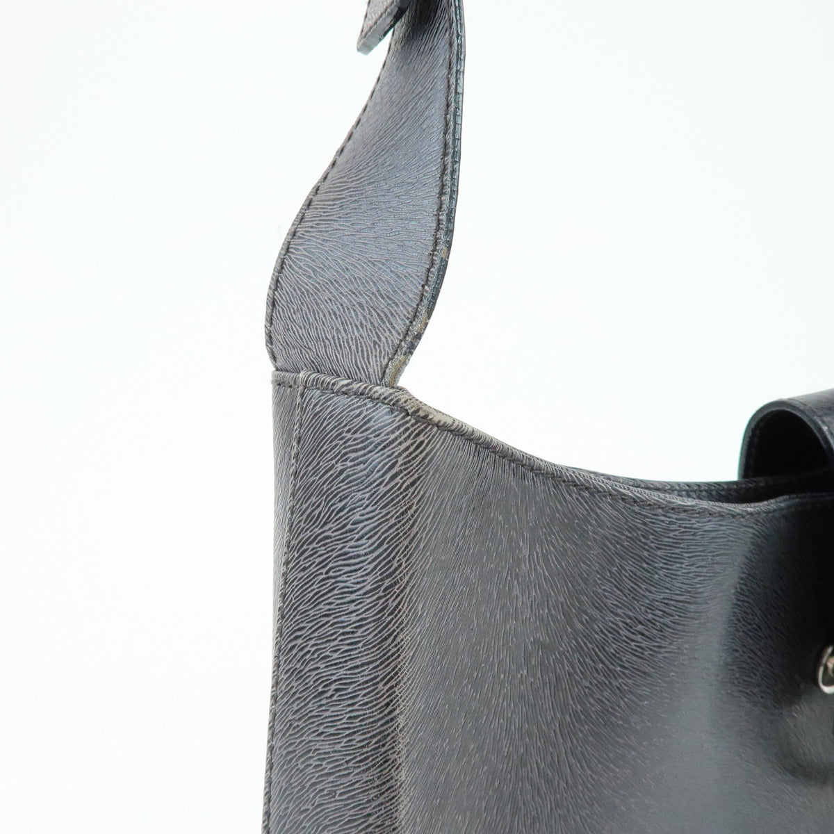 Ferragamo Gancini Leather Shoulder Bag Hand Bag Black Grey
