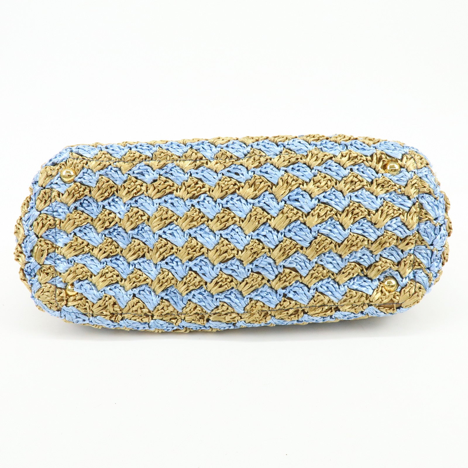 PRADA Traingle Logo Canapa Raffia Tote Bag Hand Bag Natural Blue