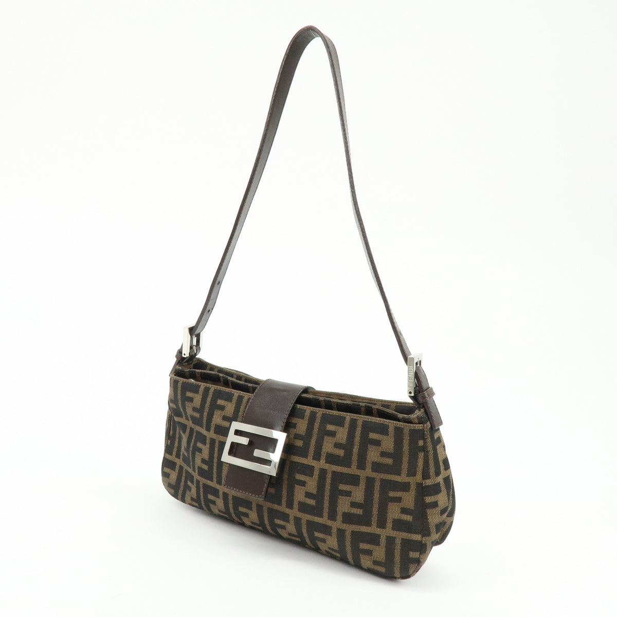 FENDI Zucca Canvas Leather Shoulder Bag Hand Bag Brown Black 26722
