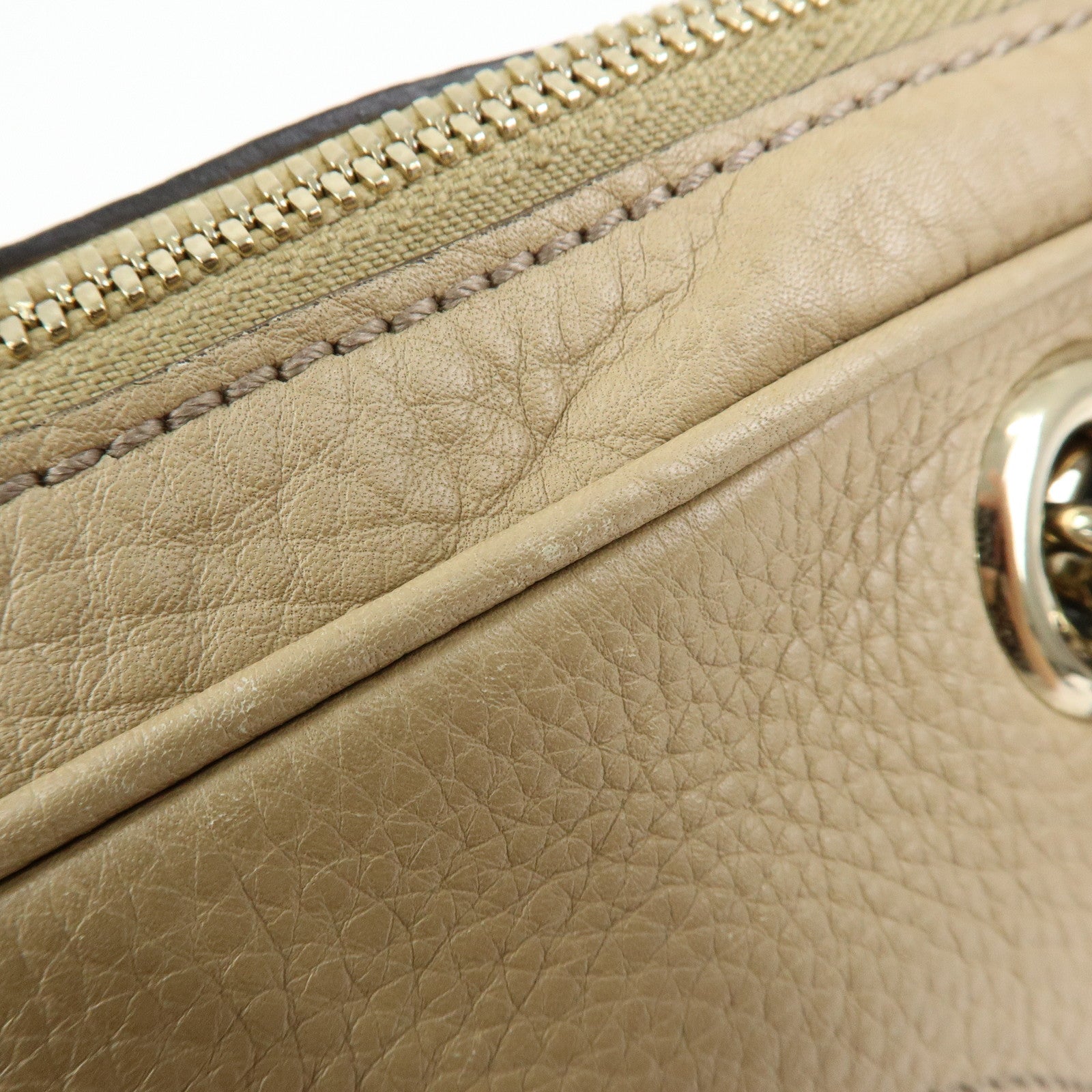 GUCCI SOHO Interlocking G Leather Shoulder Bag Beige 308983