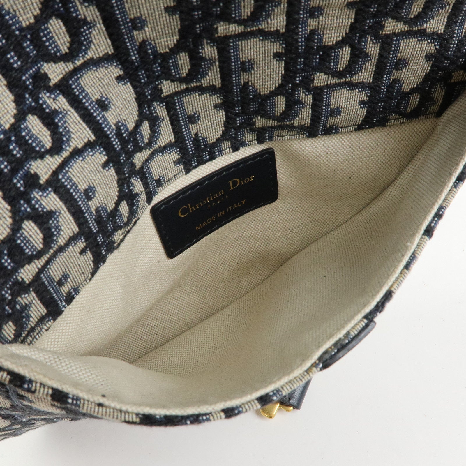 Christian Dior Oblique Jacquard Leather Saddle Bag Waist Body Bag Navy