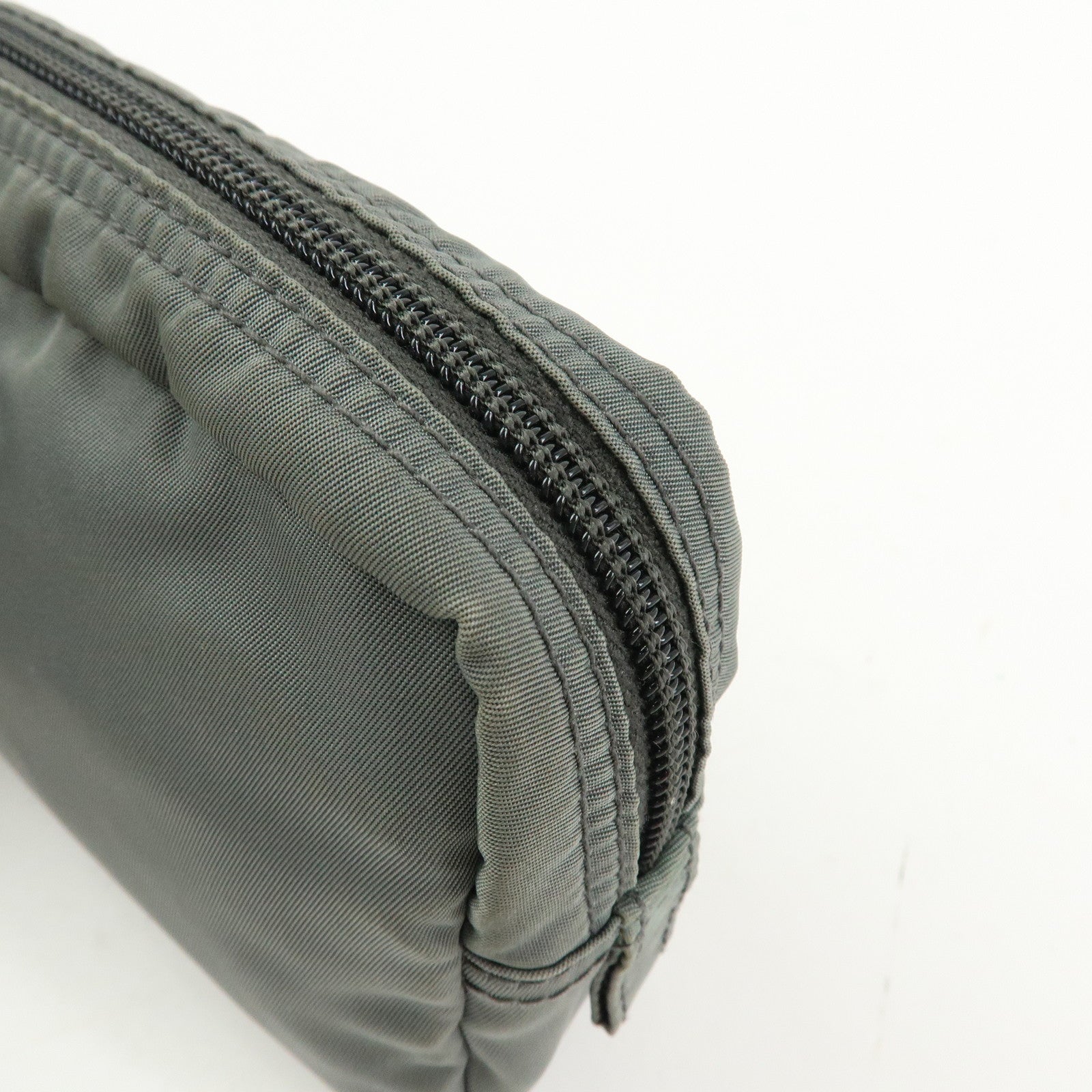 PRADA Triangle Logo Nylon Pouch Cosmetic Case Makeup Case Gray