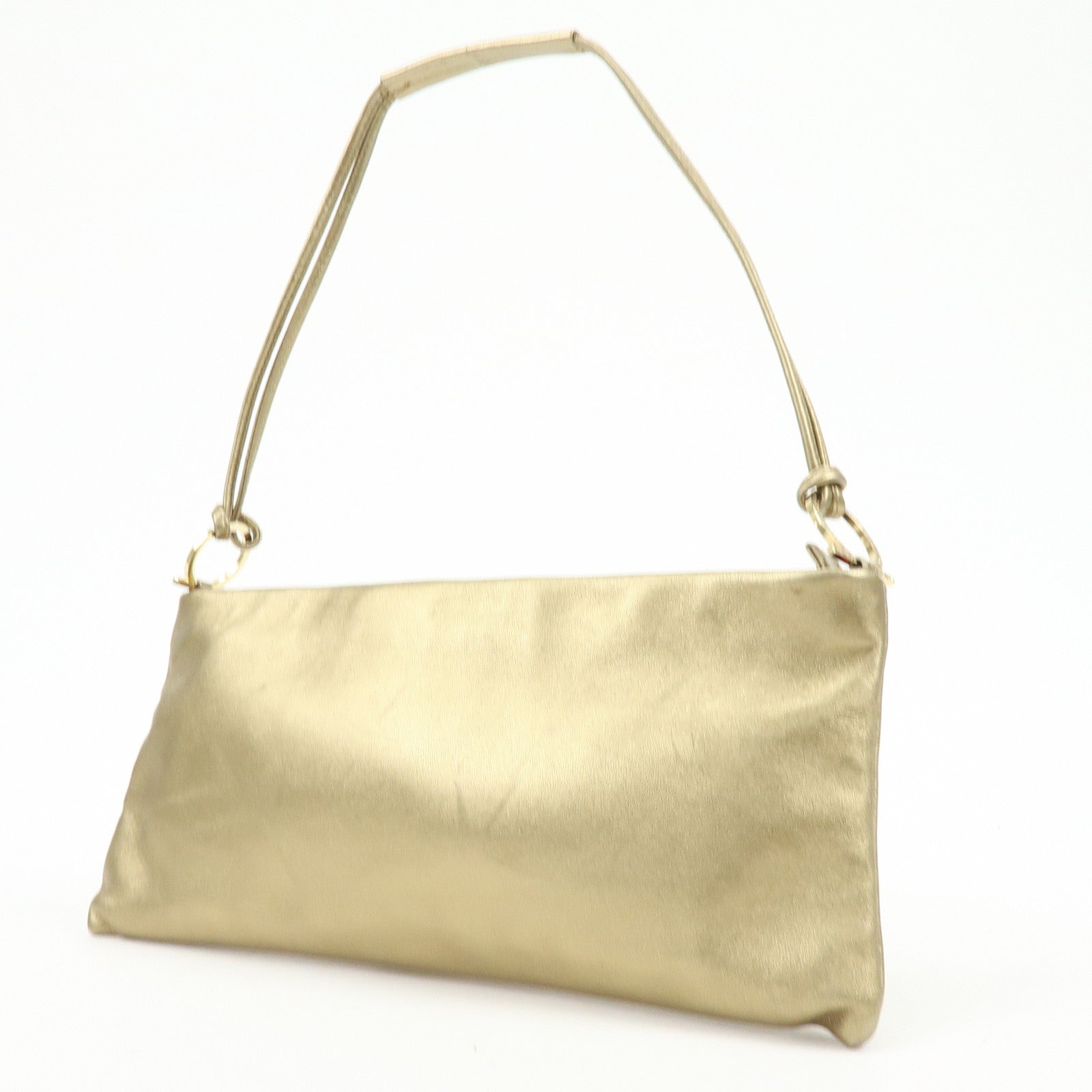 Ferragamo Gancini Nappa Leather Shoulder Hand Bag Gold