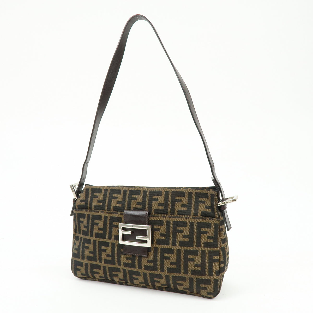 FENDI Zucca Canvas Leather Shoulder Bag Hand Bag Brown Black 26566