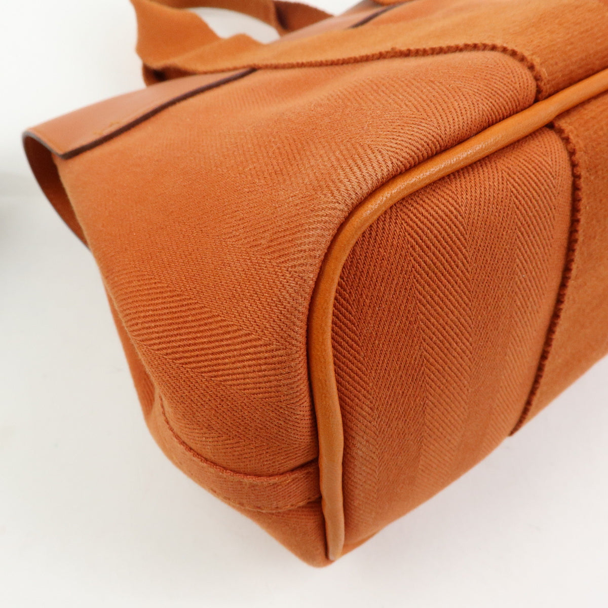 HERMES Valparaiso MM Toile Chevron Leather Tote Bag Hand Bag Orange