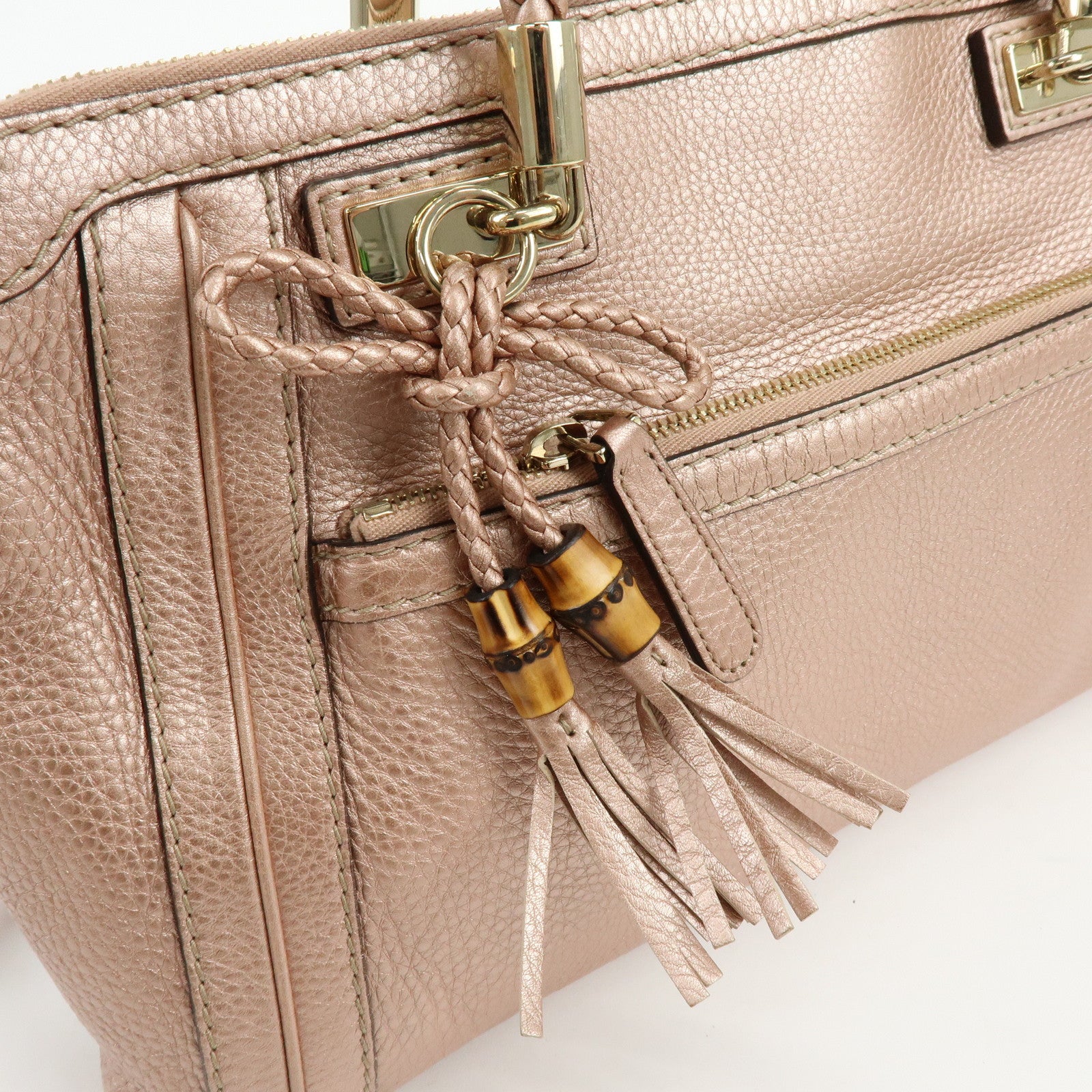 GUCCI Bamboo Interlocking G Leather 2Way Bag Hand Bag Pink 282300