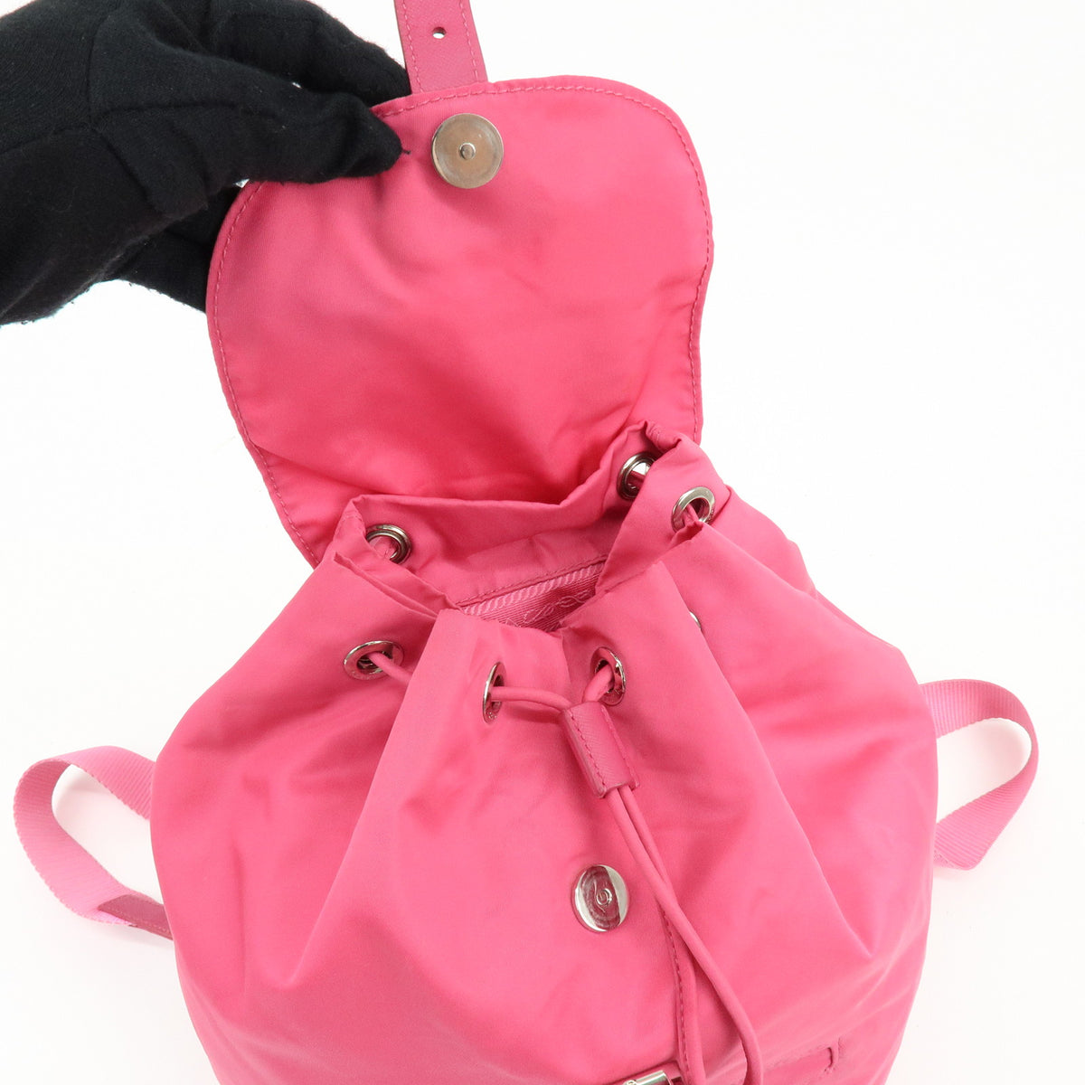 PRADA Triangle Log Nylon Leather Backpack Rucksack Pink BZ0032