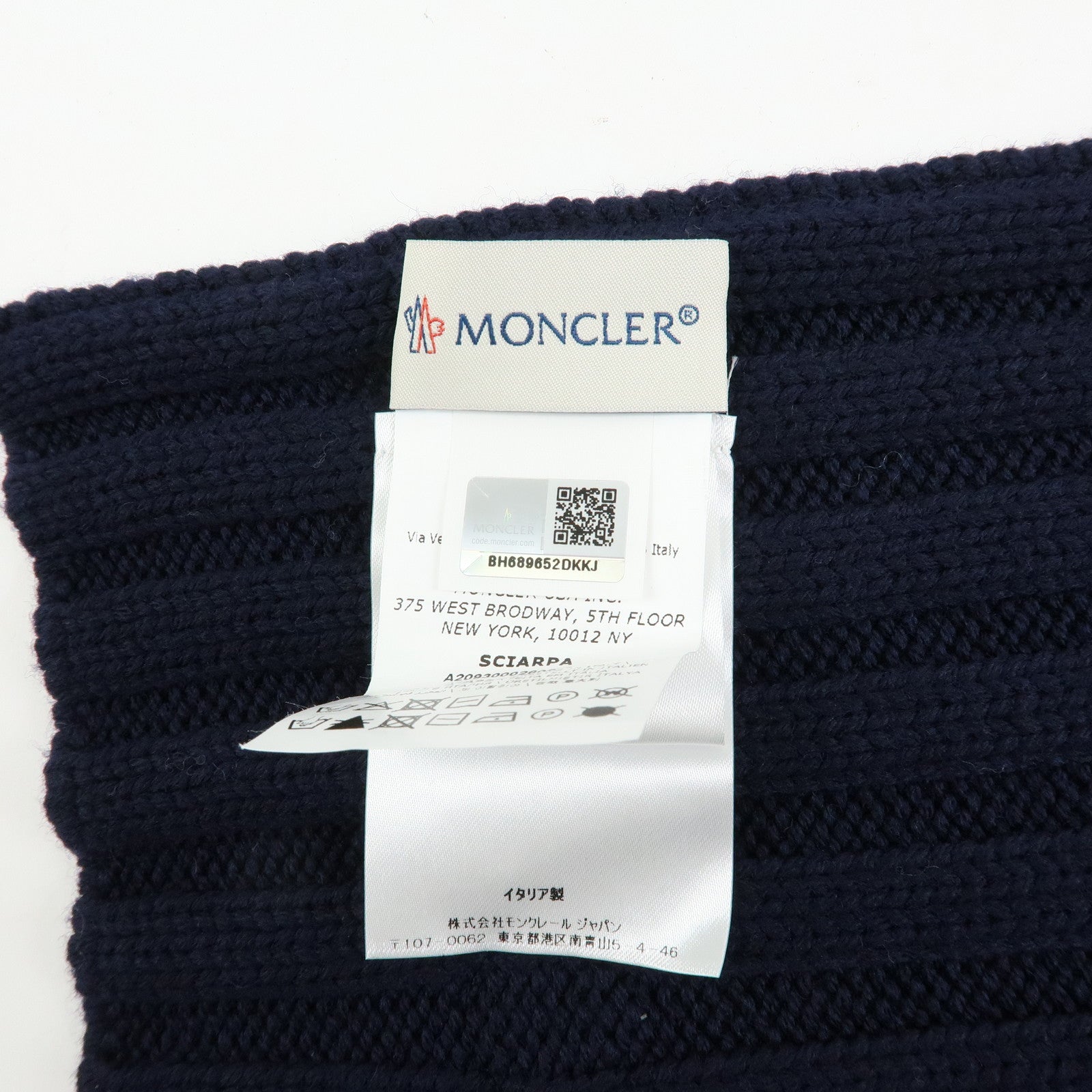 MONCLER Logo Wool 100% Scarf Stole Navy