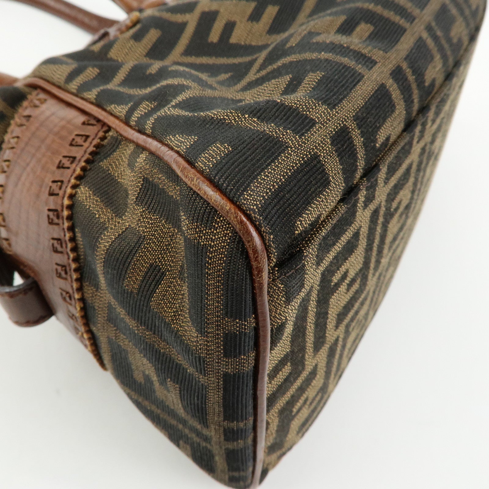FENDI Zucca Etnico Canvas Leather Hand Bag Brown 8BN157