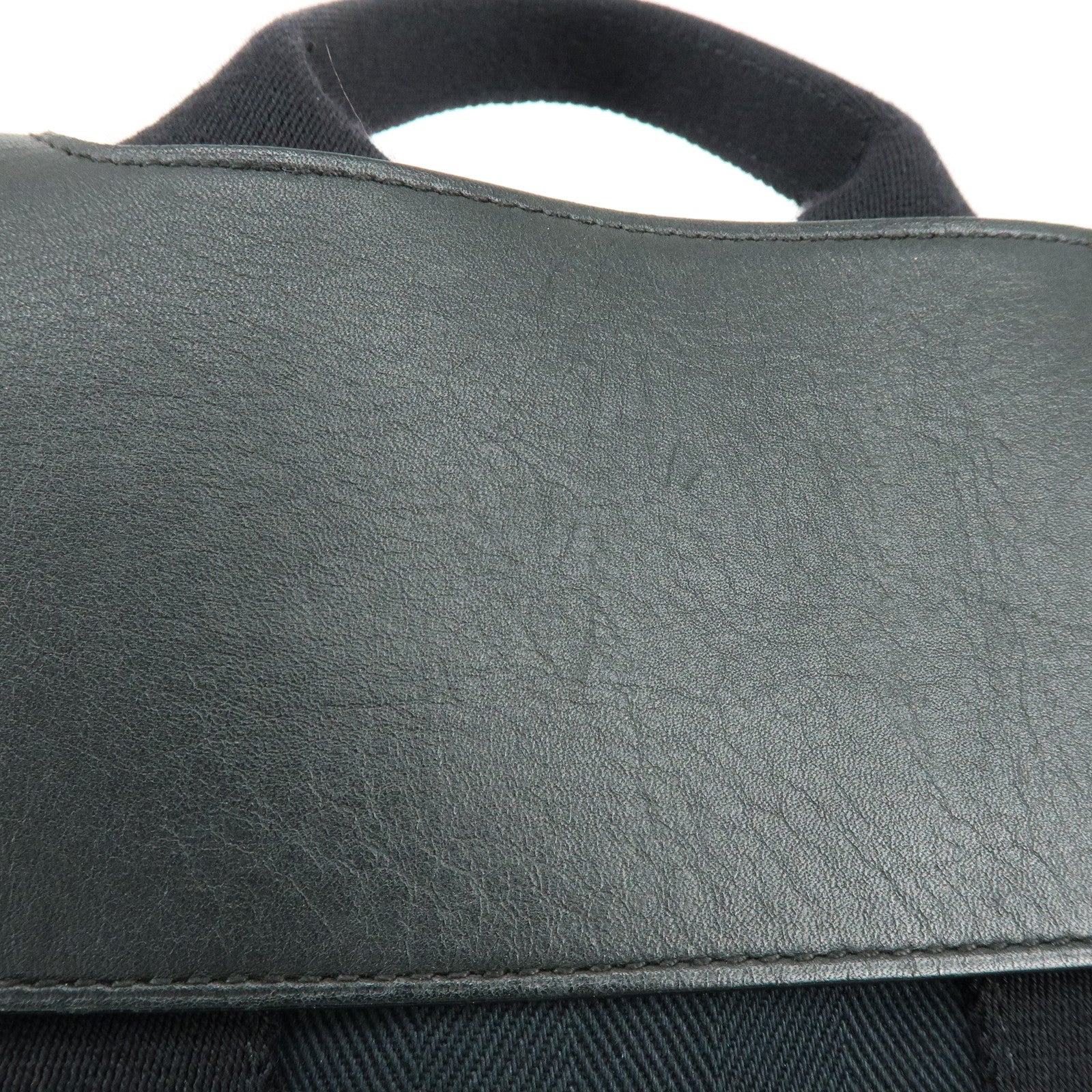 HERMES Valparaiso Long PM Toile Chevron Leather Hand Bag Black
