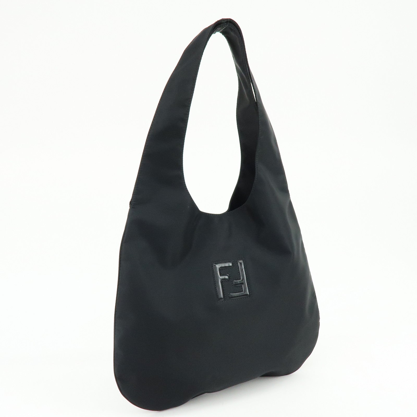 FENDI Logo Nylon Leather Shoulder Bag Tote Bag Black 15062