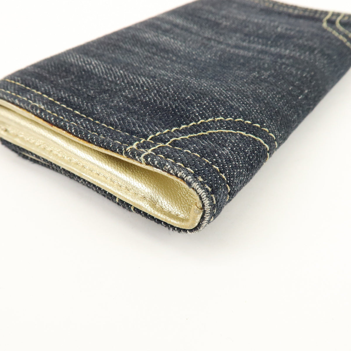 CHANEL COCO Mark Denim Long Wallet Indigo Blue Gold A31991