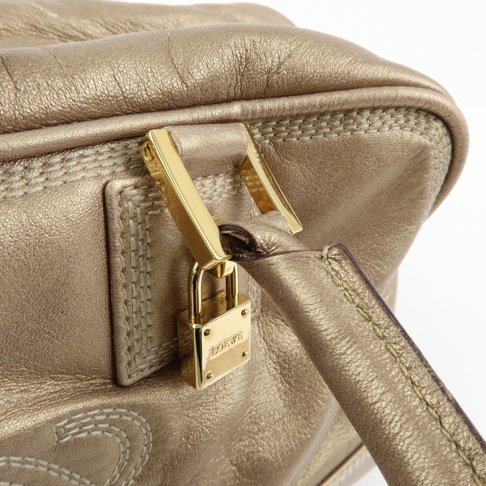LOEWE Amazona 28 Nappa Leather Hand Bag Boston Bag Gold
