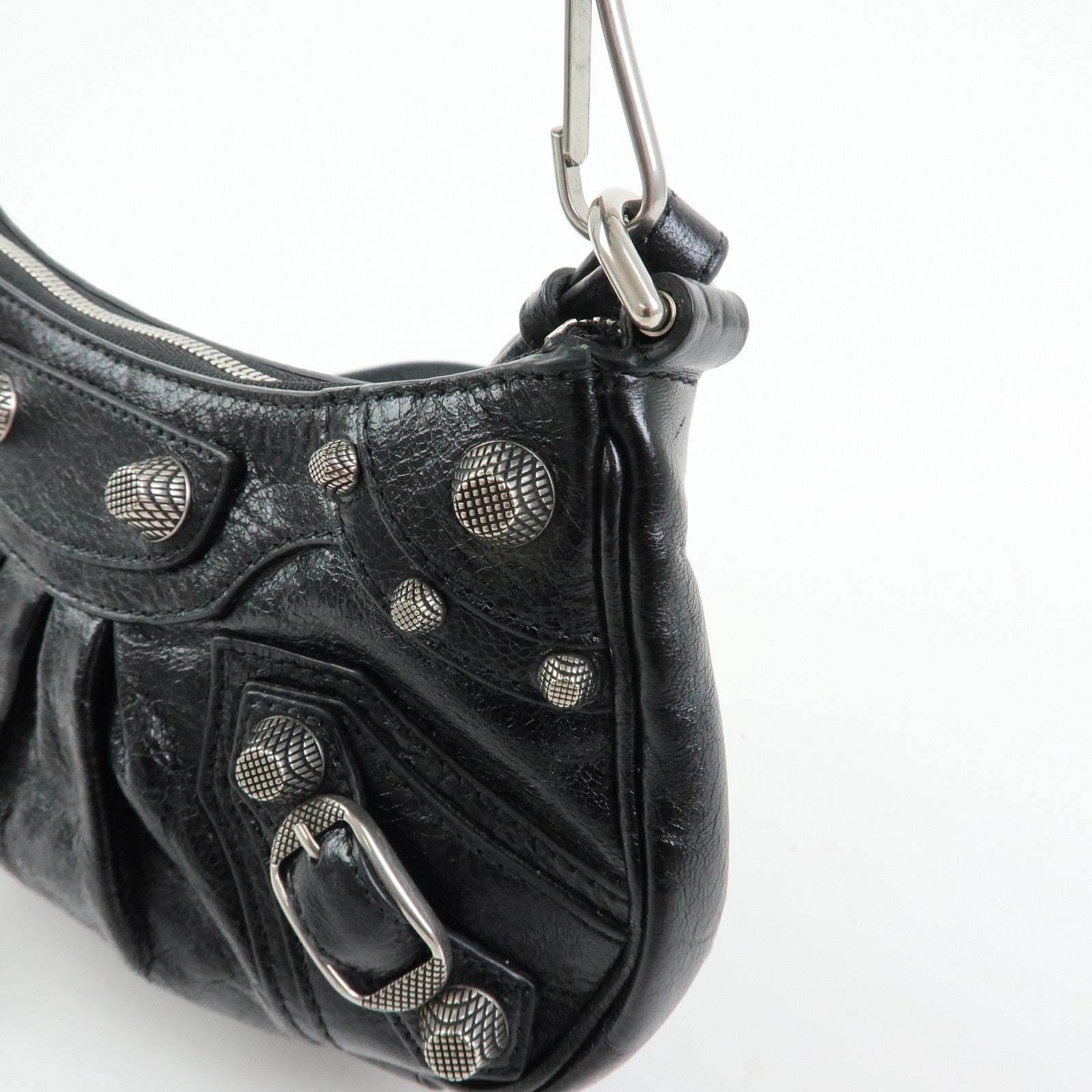 BALENCIAGA Le Cagole Mini Leather Chain Shoulder Bag Black 695814