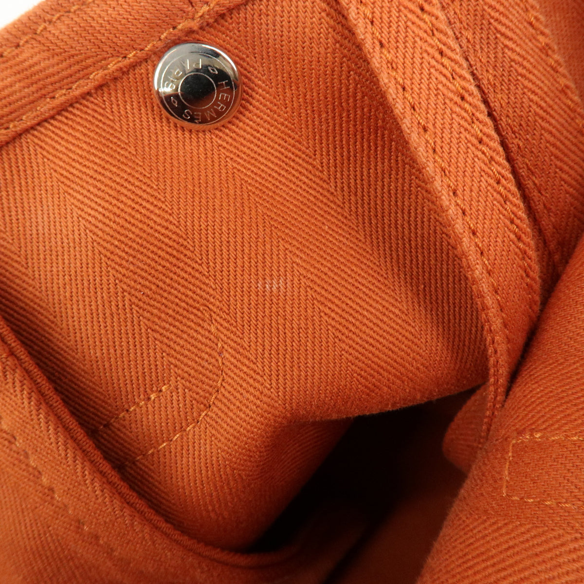 HERMES Valparaiso MM Toile Chevron Leather Tote Bag Hand Bag Orange