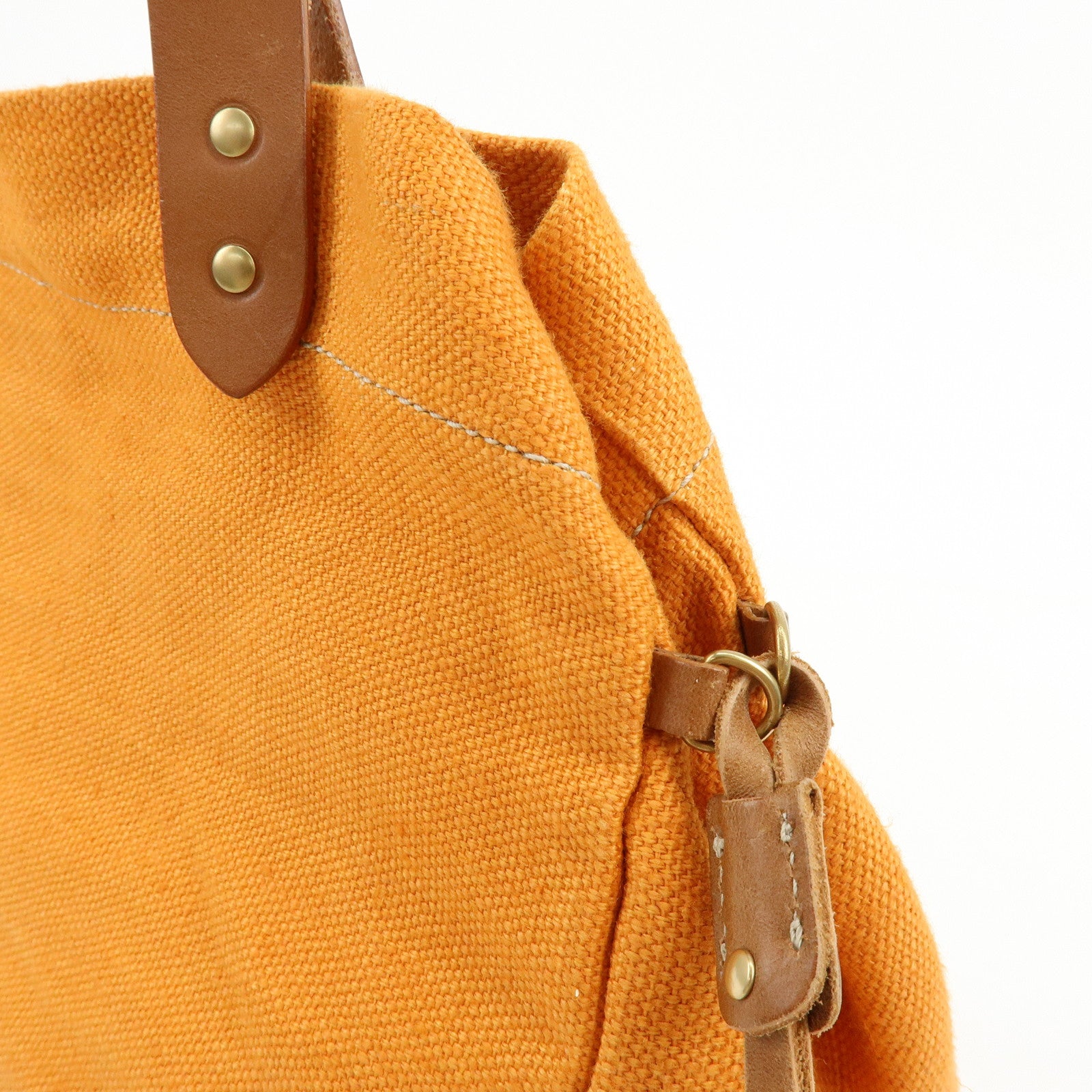 MIU MIU Canvas Leather Tote Bag Shoulder Bag Tassel Orange Brown