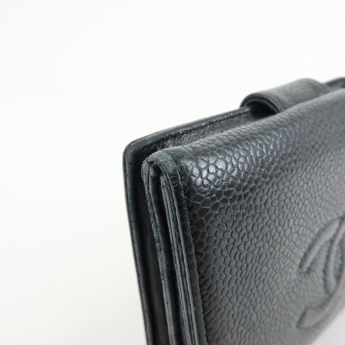 CHANEL COCO Mark Caviarskin Compact W Hook Wallet Black