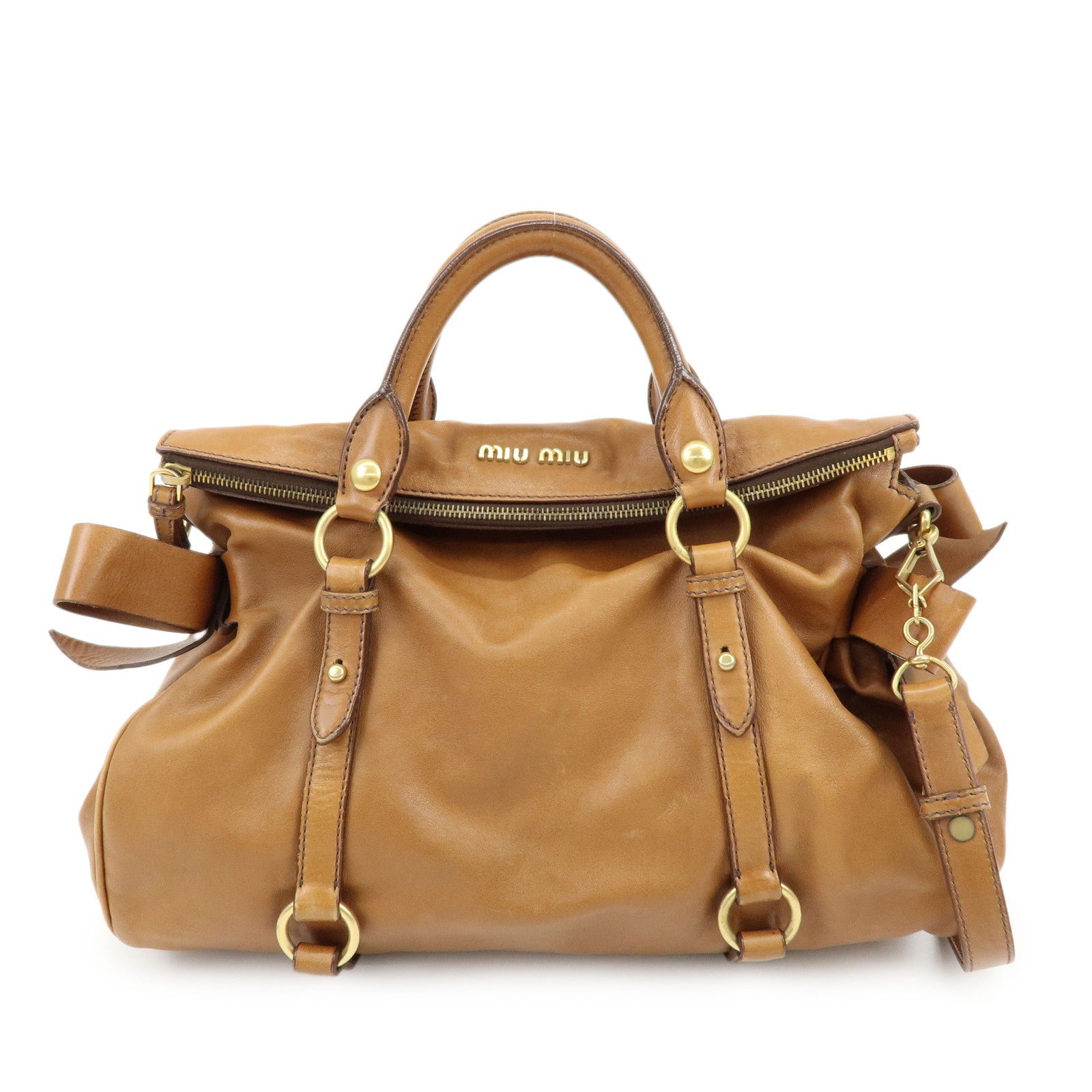 MIU MIU Leaether Ribbon 2Way Bag Hand Bag Shoulder Bag Brown