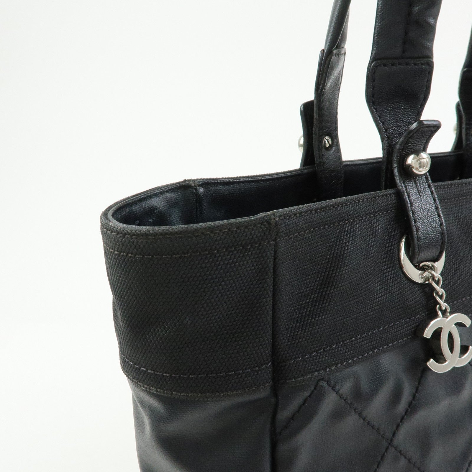 CHANEL PVC Leather Paris Biarritz Tote Bag Hand Bag MM Black A34209