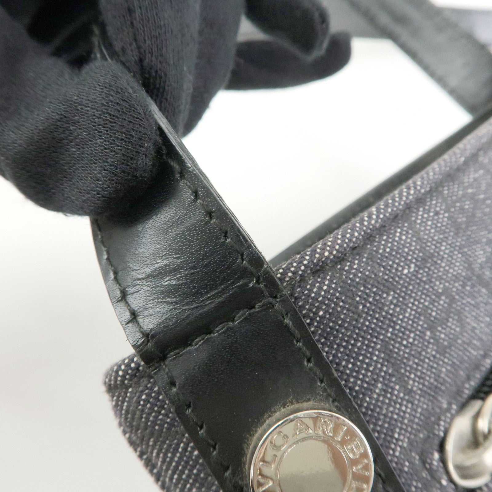 BVLGARI Logo Mania Canvas Leather Shoulder Bag Crossbody Bag Black