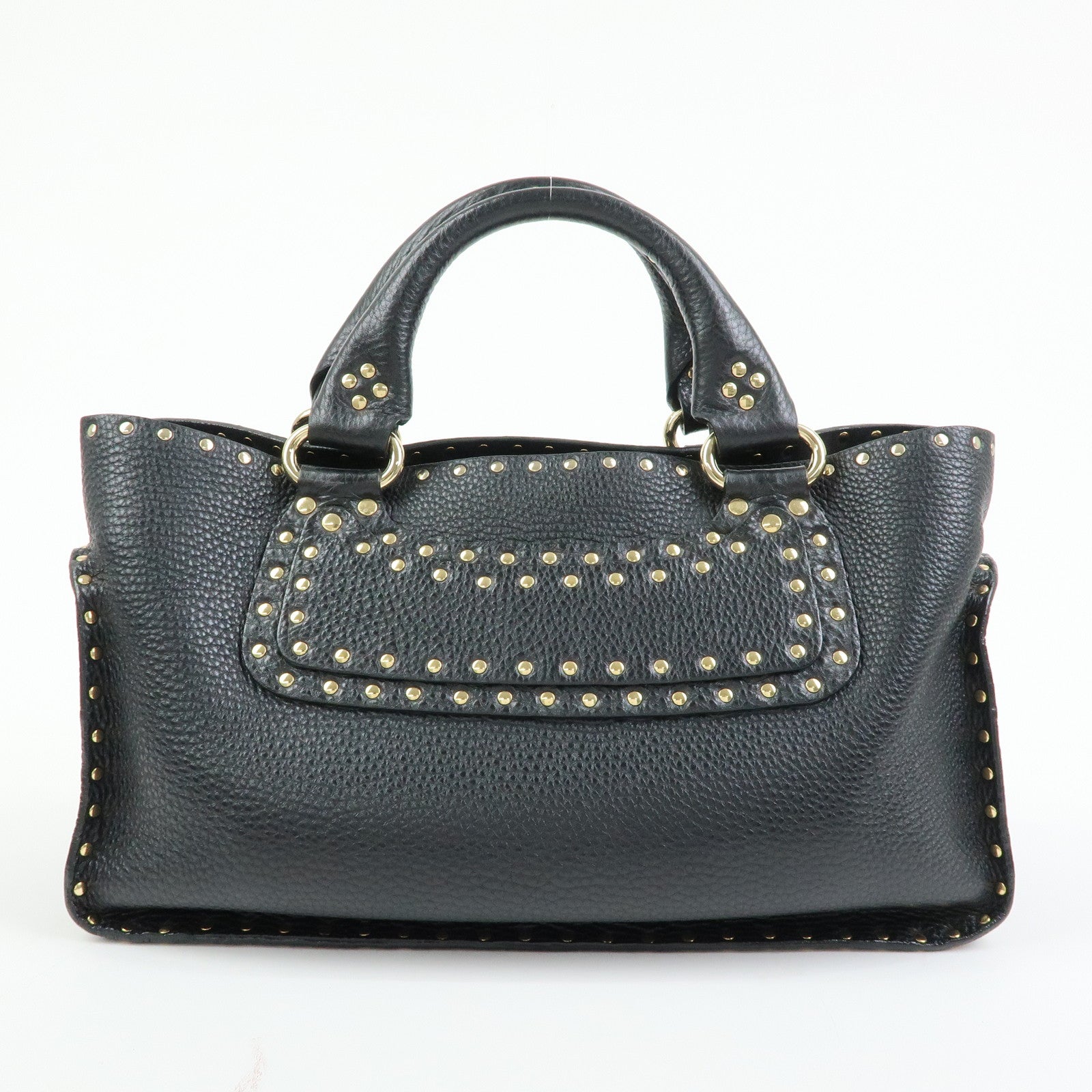 CELINE Boogie Bag Leather Hand Bag Tote Bag Studs Black