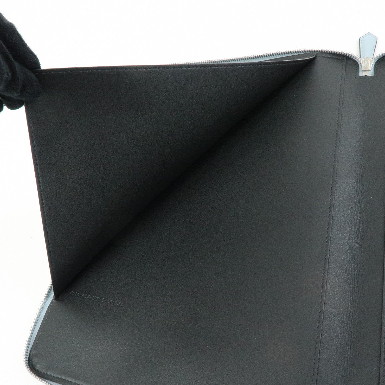 FENDI Leather Clutch Bag Document Case Flat Pouch Light Blue 7N0167