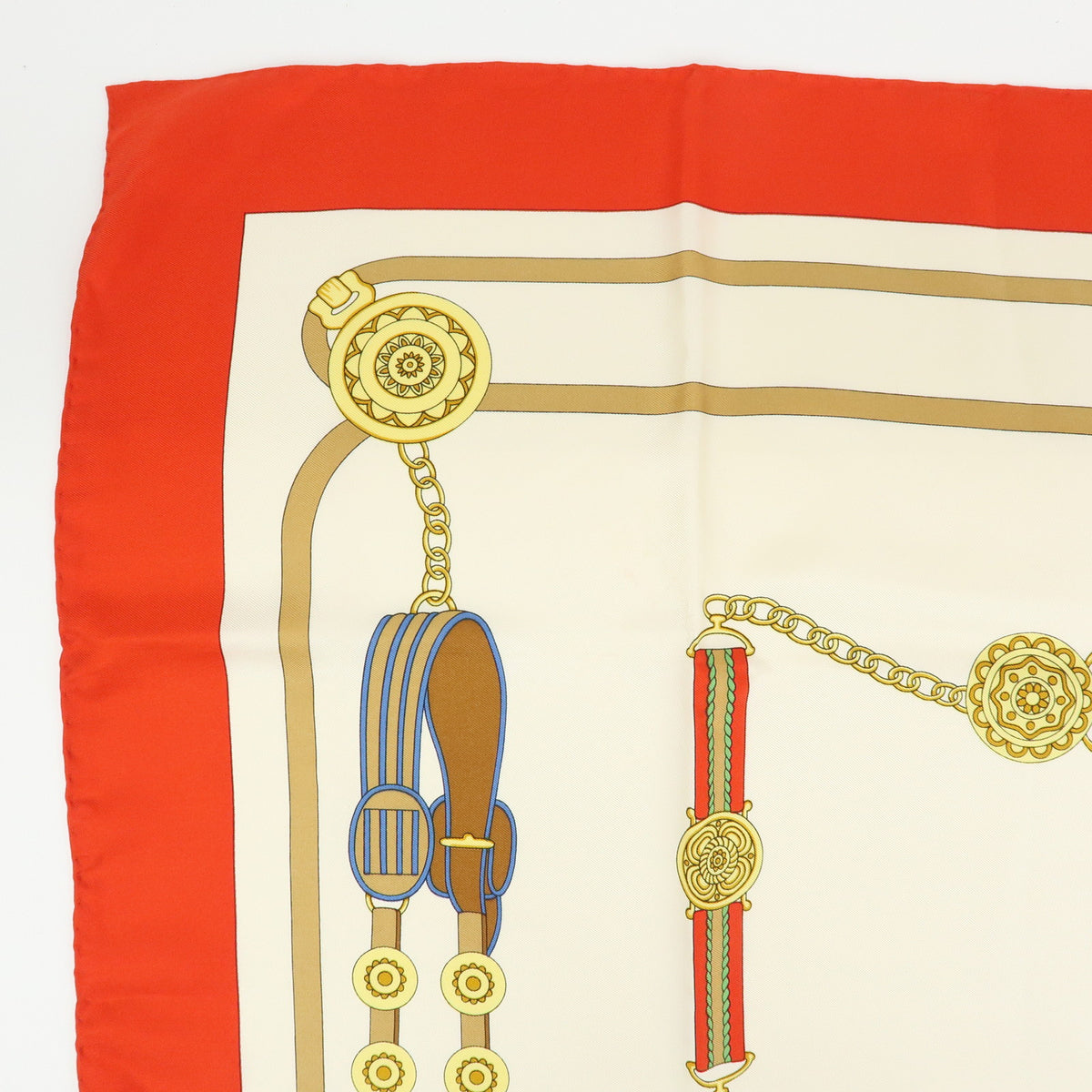 CELINE FENDI Lot of 2 Silk 100% Scarf Chain Motif Red White Blue