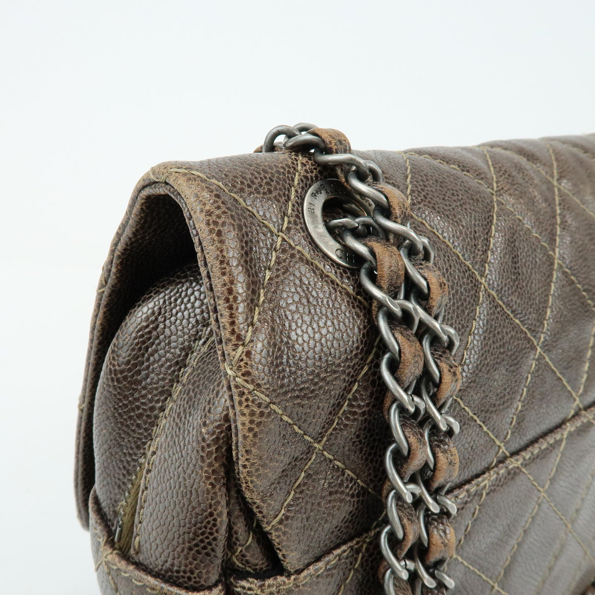 CHANEL Matelasse COCO Mark Caviarskin Chain Shoulder Bag Bronze