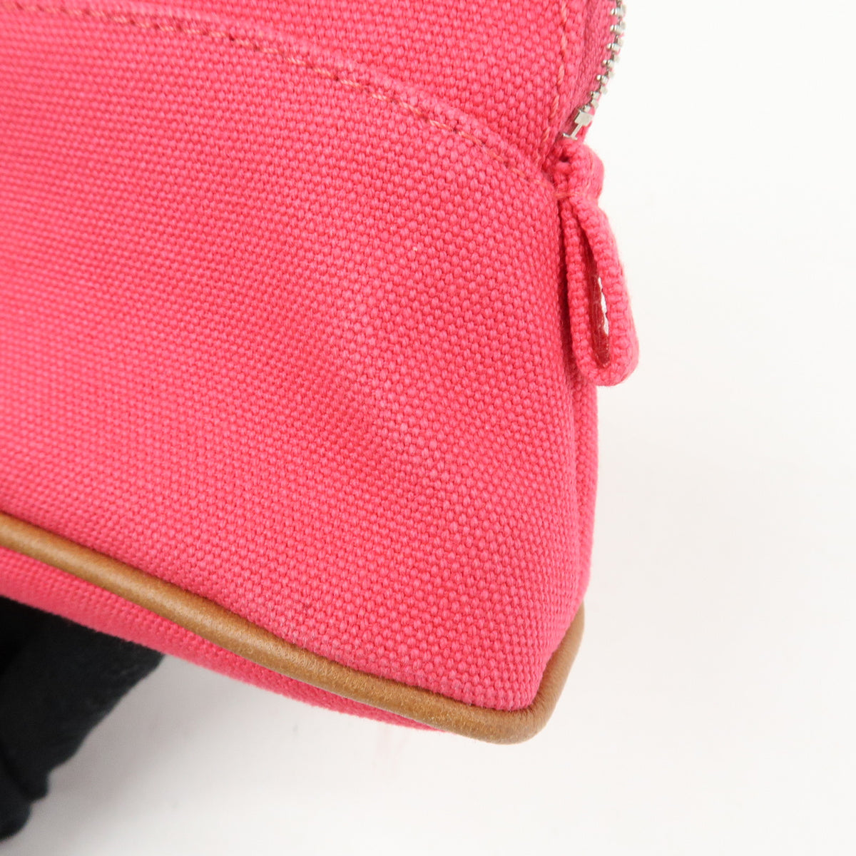 HERMES Bolide Mini Mini 16 Canvas Leather Pouch Pink Brown