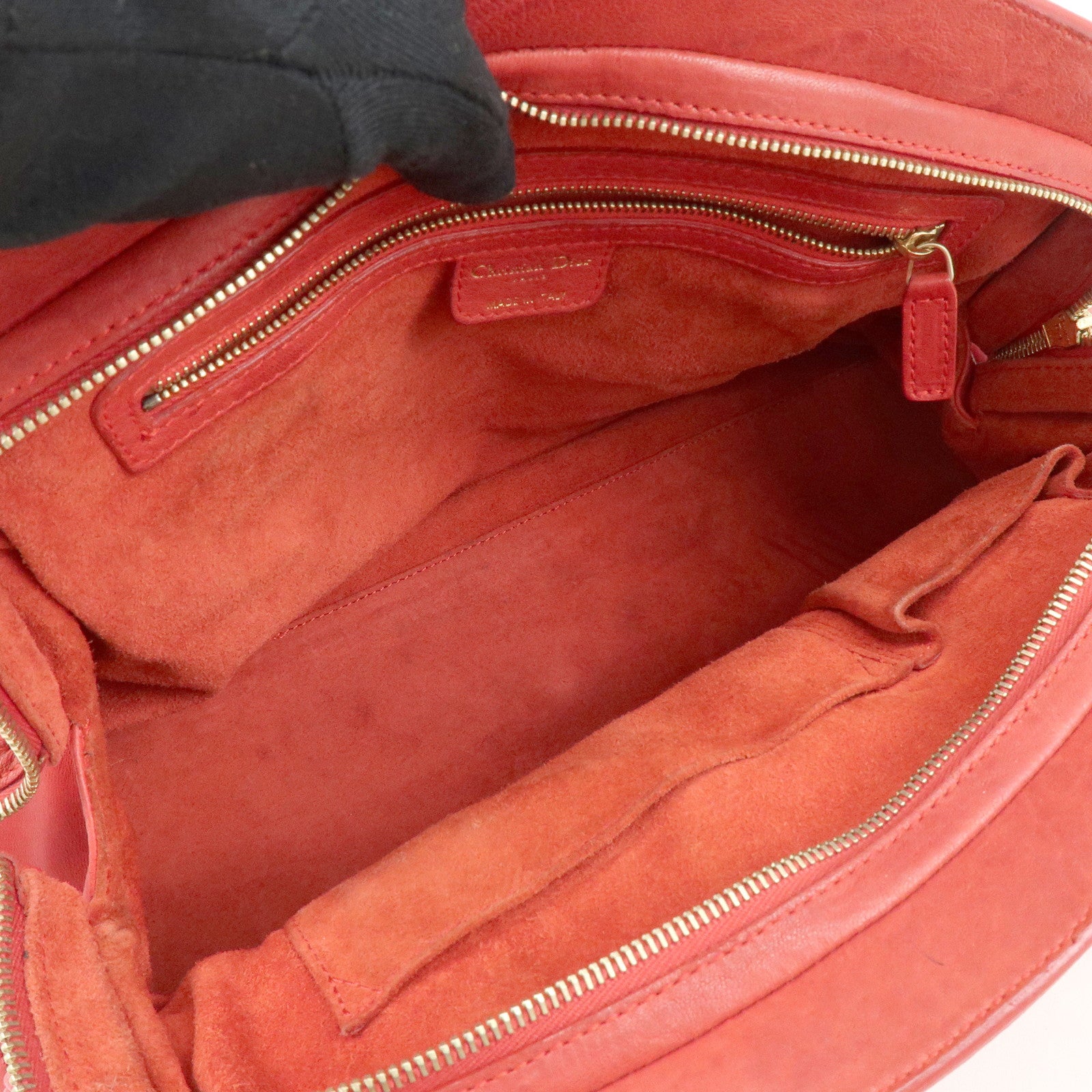 Christian Dior My Dior Logo Leather Hand Bag Satchel Bag Red