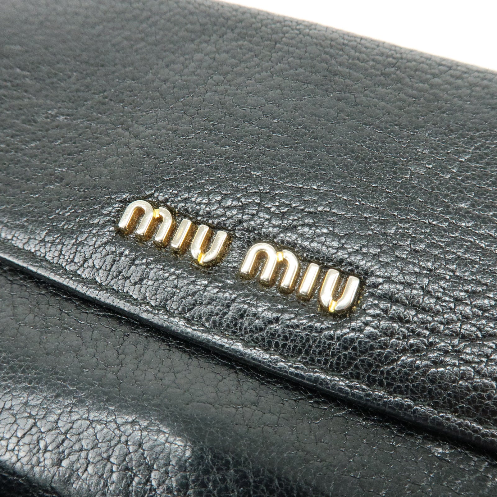 MIU MIU Leather Long Flap Round Zip Wallet Black 5M1344