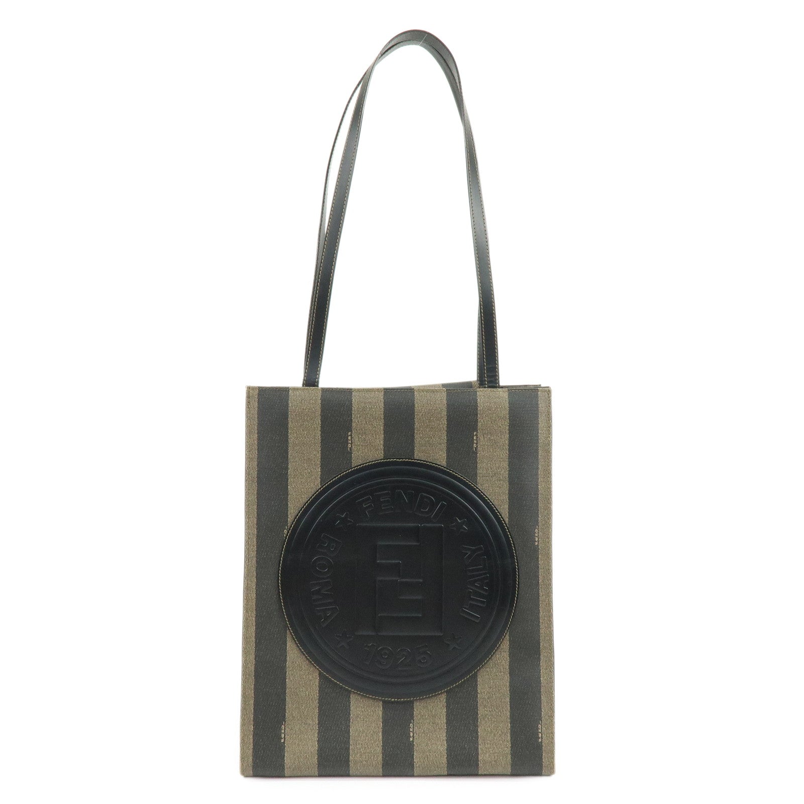 FENDI Pequin PVC Leather Tote Bag Shoulder Bag Black Brown 259980